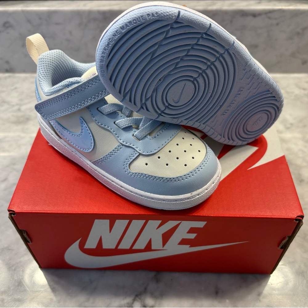 Nike Court Borough Low Toddler Girl 9C Sneakers W/ Strap Ice Blue/Purple/White